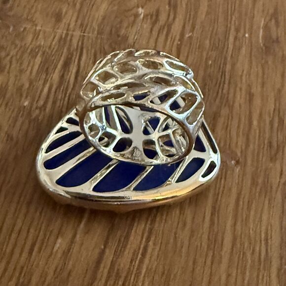 Kendra Scott Ring Jolie Cobalt Blue Cat’s Eye Sz 7 Gold Plated Leaf Filigree - Picture 5 of 5